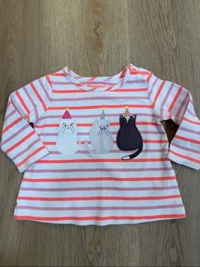 Joules Striped Party Cat Appliqués - Pink/White
